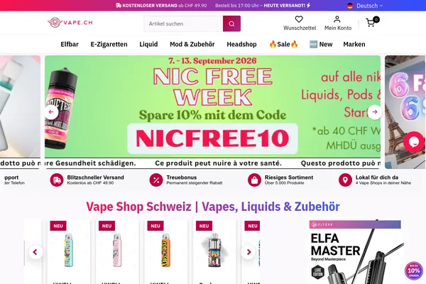 Startseite von vape.ch